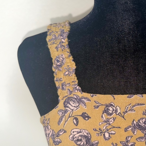 RAGA Boho Floral Smocked Midi Dress – Mustard Yellow & Navy - Picture 3 of 4